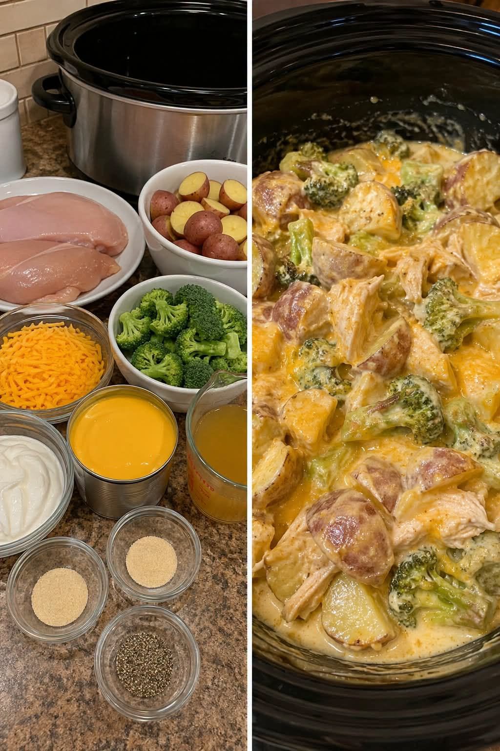 Crockpot Cheddar Broccoli Chicken & Potatoes